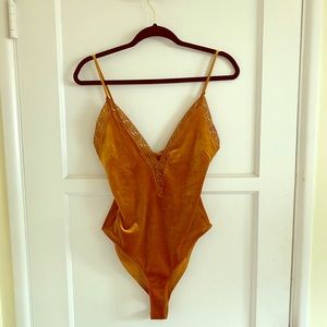 Tank Velvet Bodysuit w/ Lace Copper Gold Color